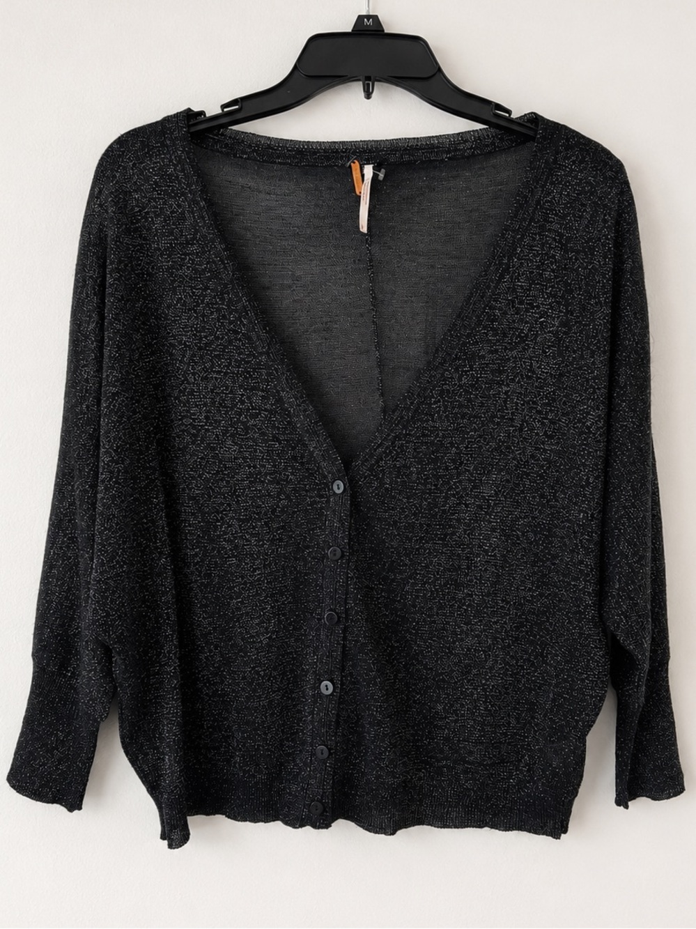 Free People Metallic Silver Black Slouchy Cardigan